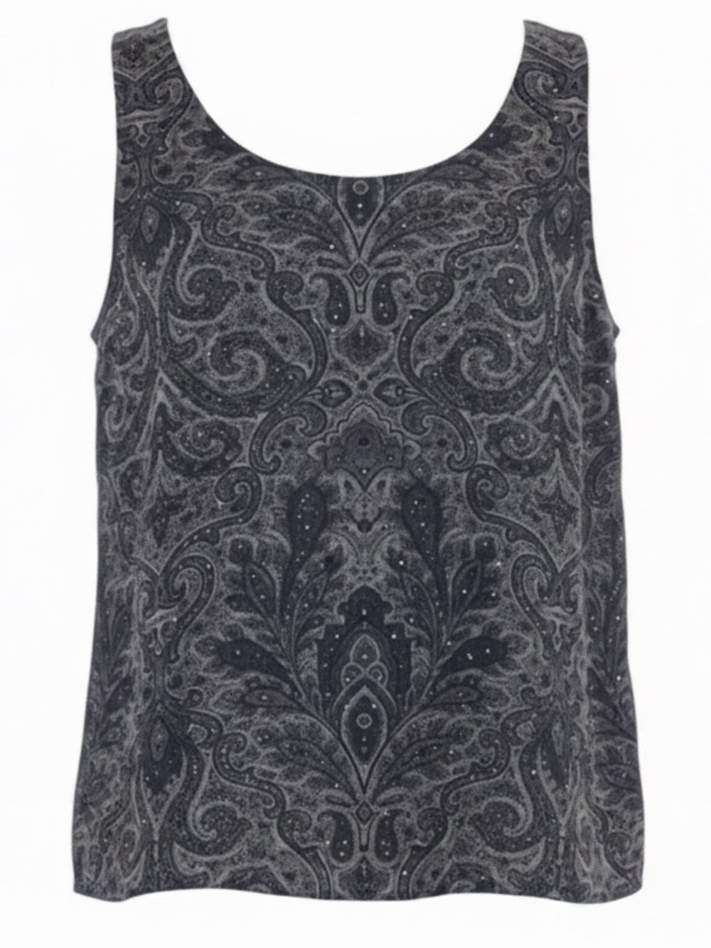 Quiet Luxury 100% Silk Grey Paisley Sleeveless Shell Blouse Size 6 - Picture 4 of 7
